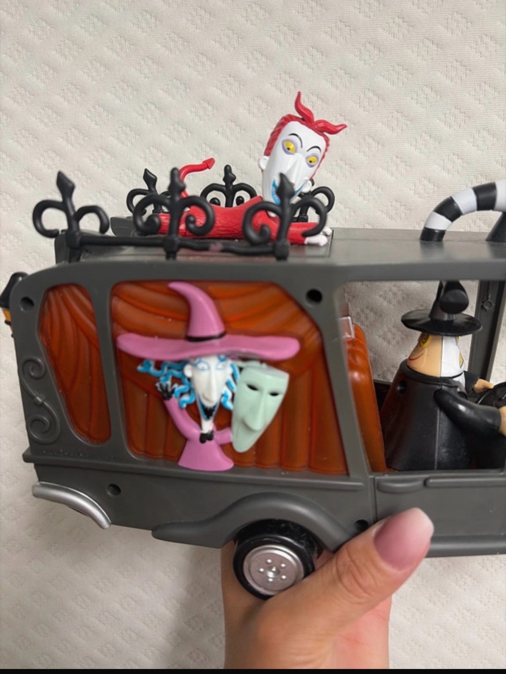 Disney Gray Hearse Toy with Purple Witch and Teal Hair Accents